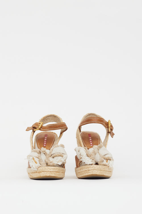 Prada Beige Espadrille Bow Wedge Sandal