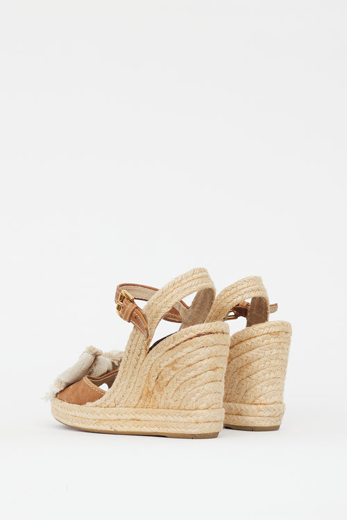 Prada Beige Espadrille Bow Wedge Sandal