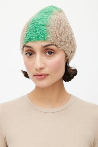 Prada Fall 2007 Beige 
Green Mohair Mohawk Beanie