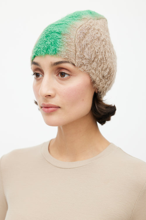 Prada Fall 2007 Beige 
Green Mohair Mohawk Beanie