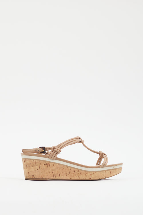 Prada Beige Leather Cork Wedge Sandal