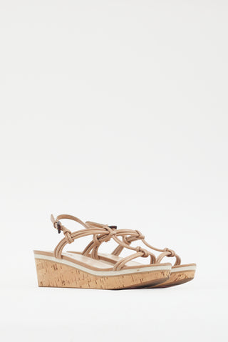 Prada Beige Leather Cork Wedge Sandal