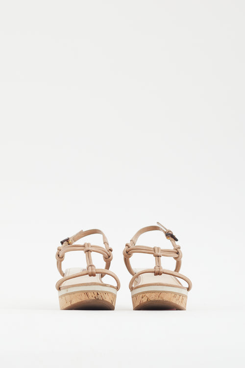 Prada Beige Leather Cork Wedge Sandal