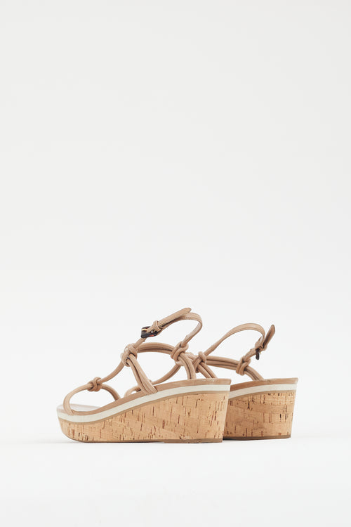 Prada Beige Leather Cork Wedge Sandal