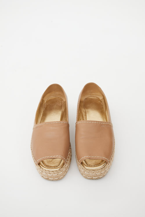 Prada Beige Leather Espadrille Flat