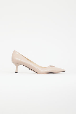 Prada Beige Patent Leather Logo Heel