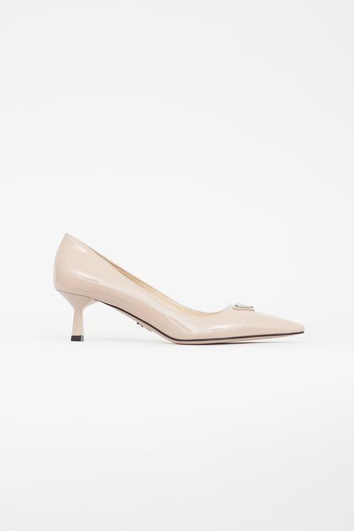 Prada Beige Patent Leather Logo Heel