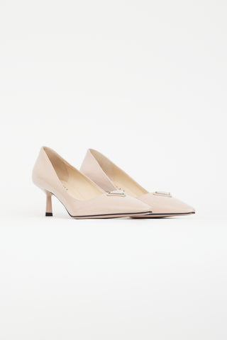 Prada Beige Patent Leather Logo Heel