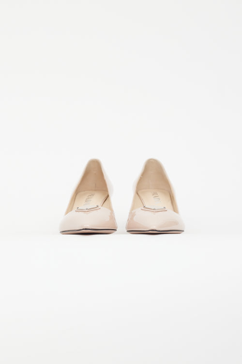 Prada Beige Patent Leather Logo Heel