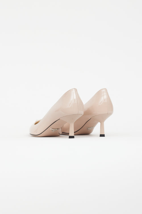 Prada Beige Patent Leather Logo Heel