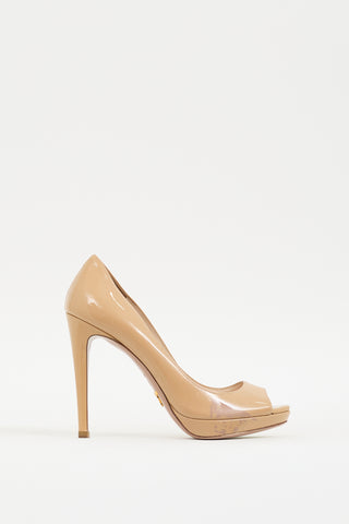 Prada Beige Patent Leather Peep Toe Pump