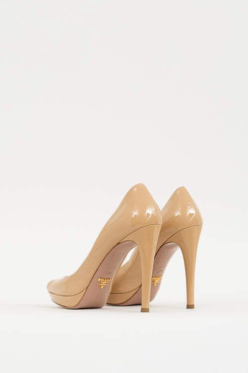 Prada Beige Patent Leather Peep Toe Pump