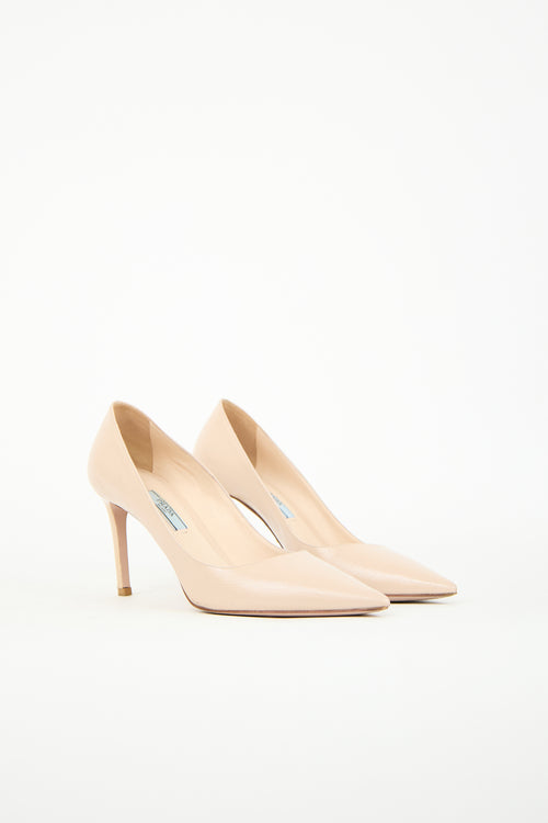 Prada Beige Patent Saffiano Leather Pump