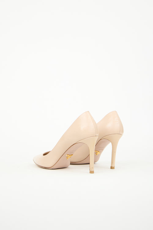 Prada Beige Patent Saffiano Leather Pump