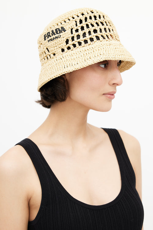 Prada 2022 Beige Raffia Bucket Hat