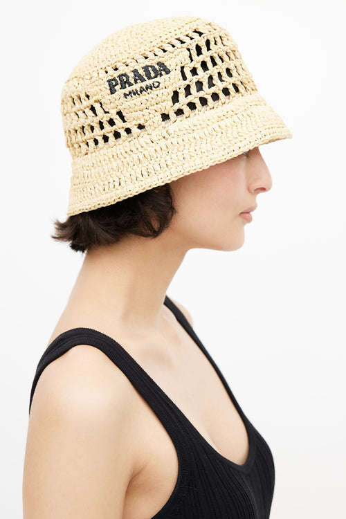 Prada 2022 Beige Raffia Bucket Hat