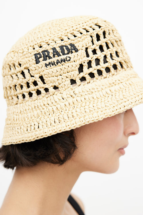 Prada 2022 Beige Raffia Bucket Hat