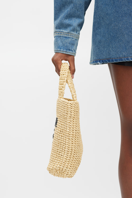 Prada Beige 
Navy Raffia Woven Tote