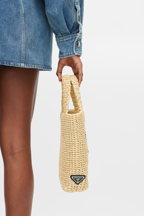 Prada Beige 
Navy Raffia Woven Tote