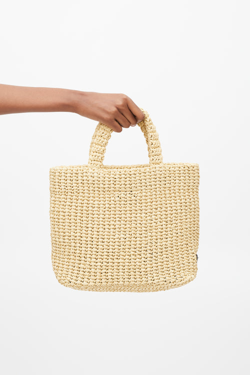 Prada Beige 
Navy Raffia Woven Tote