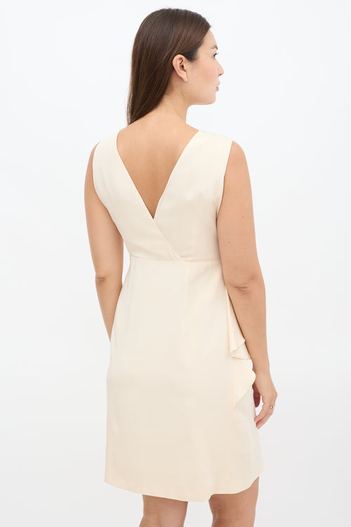 Prada Beige Silk Pleated Front Peplum Midi Dress