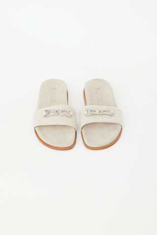 Prada Beige 
Silver Buckle Slide