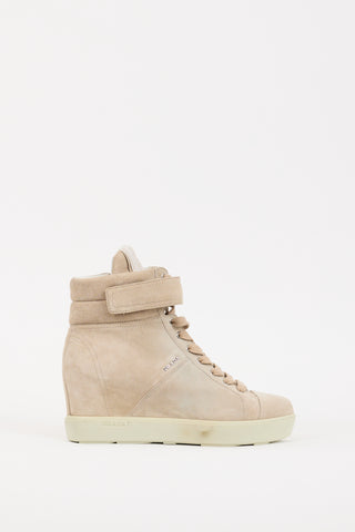 Prada Beige Suede High Top Wedge Sneaker