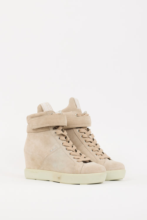 Prada Beige Suede High Top Wedge Sneaker