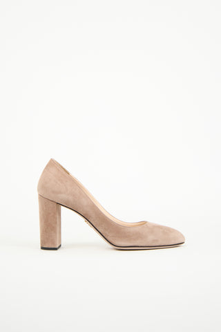 Prada Beige Suede Rounded Toe Pump