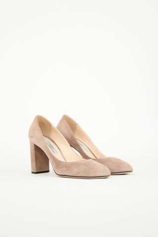 Prada Beige Suede Rounded Toe Pump