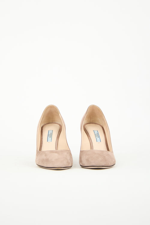 Prada Beige Suede Rounded Toe Pump