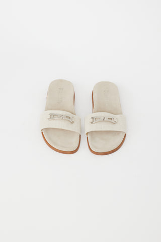 Prada Beige 
Silver Chainlink Slide