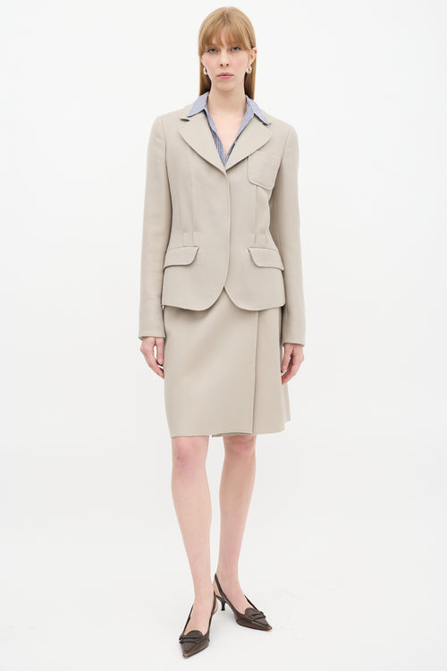 Prada Beige Wool Tacked Pleat Three Pocket Blazer