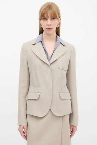 Prada Beige Wool Tacked Pleat Three Pocket Blazer