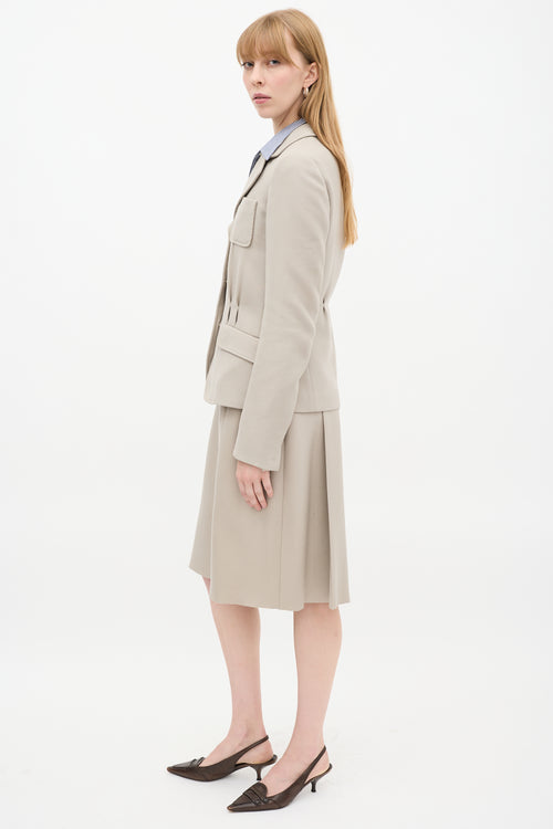 Prada Beige Wool Tacked Pleat Three Pocket Blazer