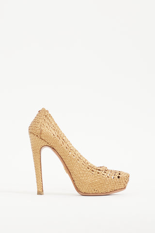 Prada Gold Woven Leather Madras Pump