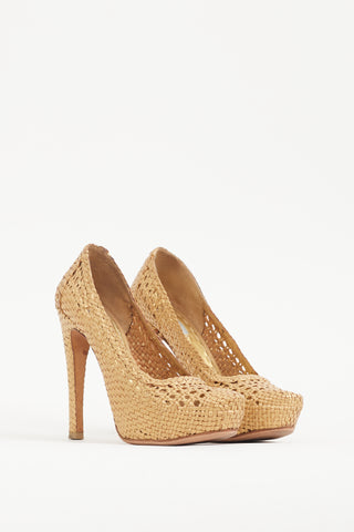 Prada Gold Woven Leather Madras Pump