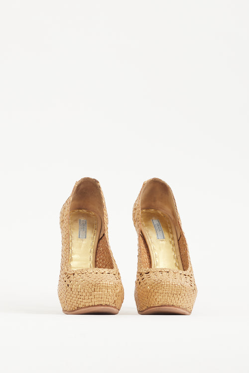 Prada Gold Woven Leather Madras Pump