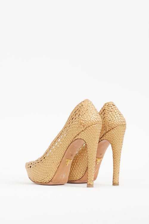 Prada Gold Woven Leather Madras Pump