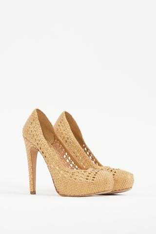 Prada Gold Woven Leather Madras Pump