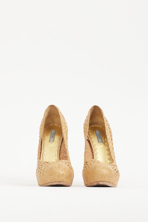 Prada Gold Woven Leather Madras Pump