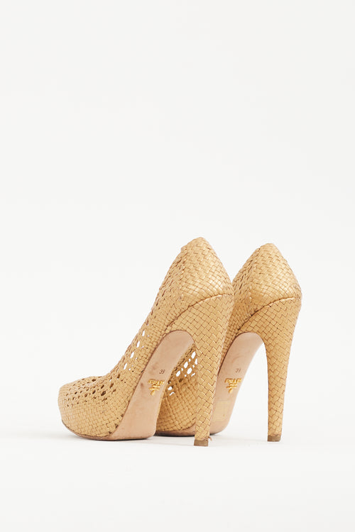 Prada Gold Woven Leather Madras Pump