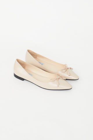 Prada Beige Patent Pointed Toe Ballet Flat