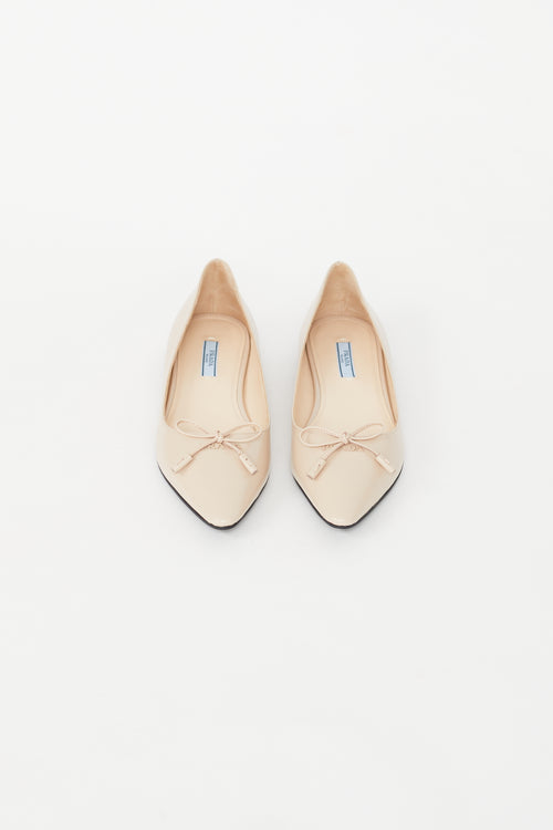 Prada Beige Patent Pointed Toe Ballet Flat