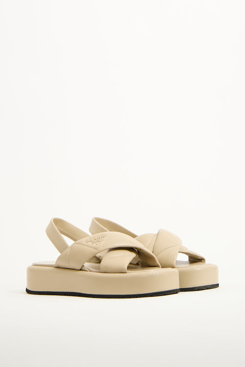 Prada Beige Leather Quilted Slingback Sandal