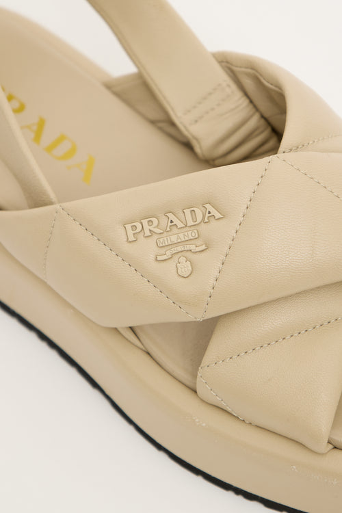 Prada Beige Leather Quilted Slingback Sandal