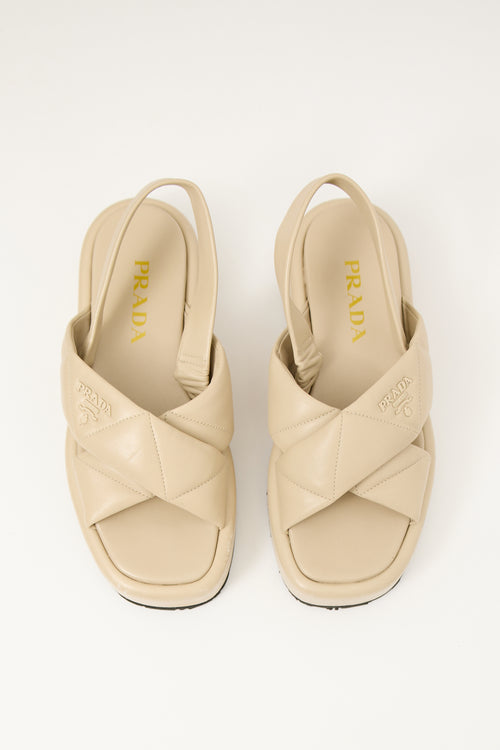 Prada Beige Leather Quilted Slingback Sandal