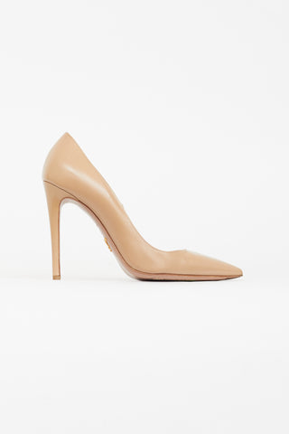 Prada Beige Textured Leather Pointed Toe Pump