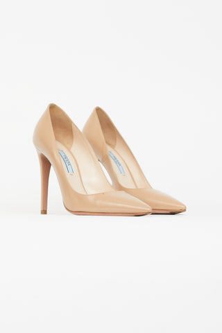 Prada Beige Textured Leather Pointed Toe Pump