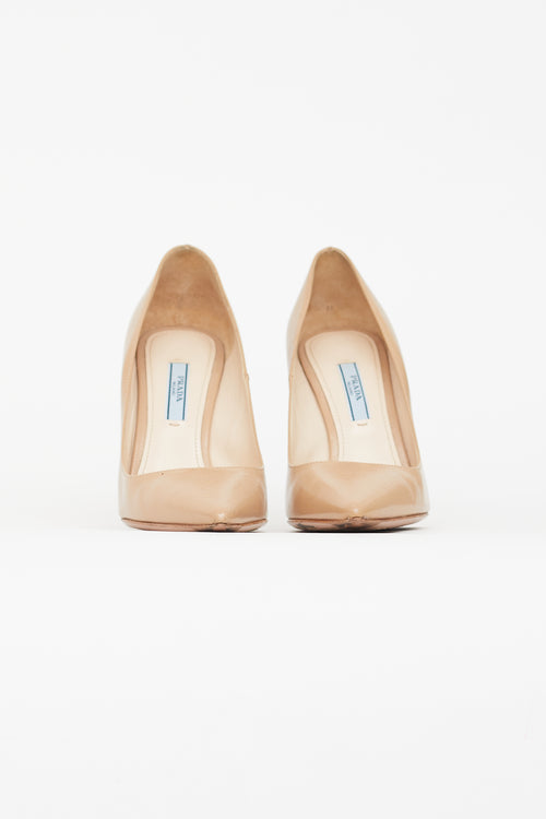 Prada Beige Textured Leather Pointed Toe Pump